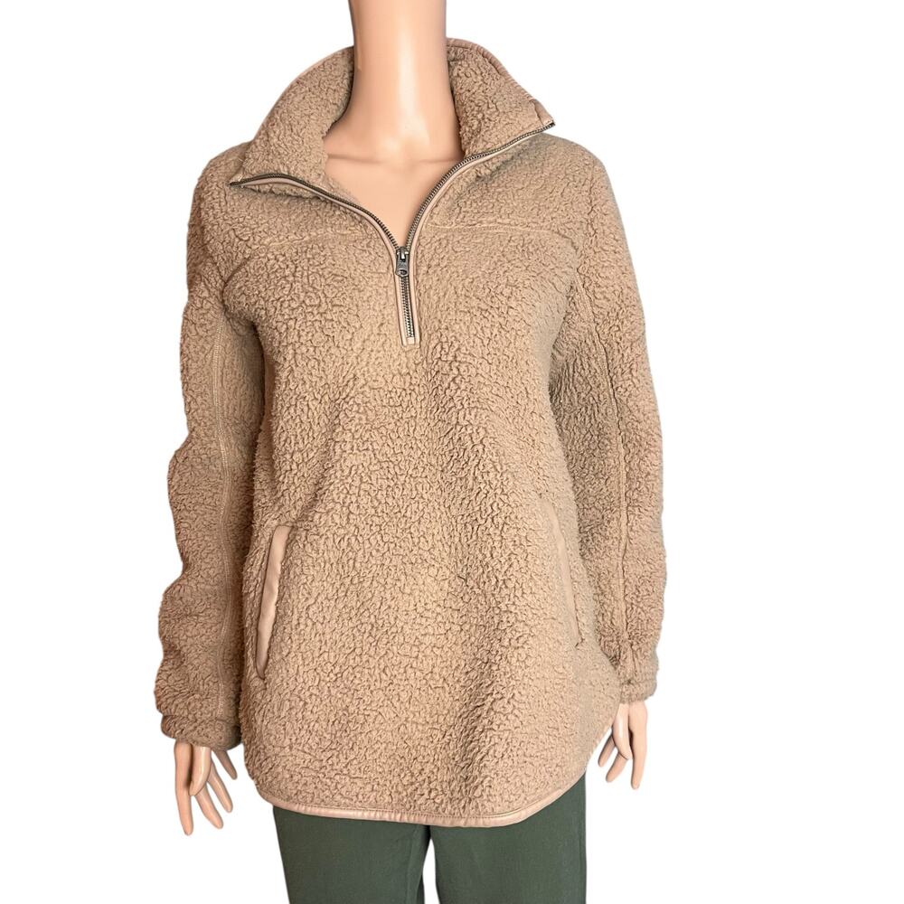 Abercrombie & Fitch Sherpa Fleece Half Zip Pullover Medium Jacket Cozy Teddy Tan